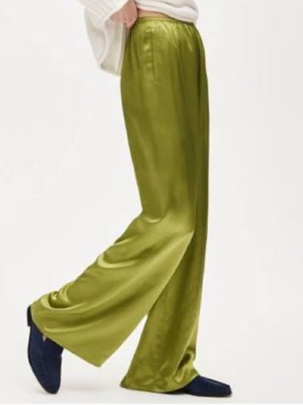 J. Crew chartreuse cosmo Green Satin silk Wide-Leg Flare Pants